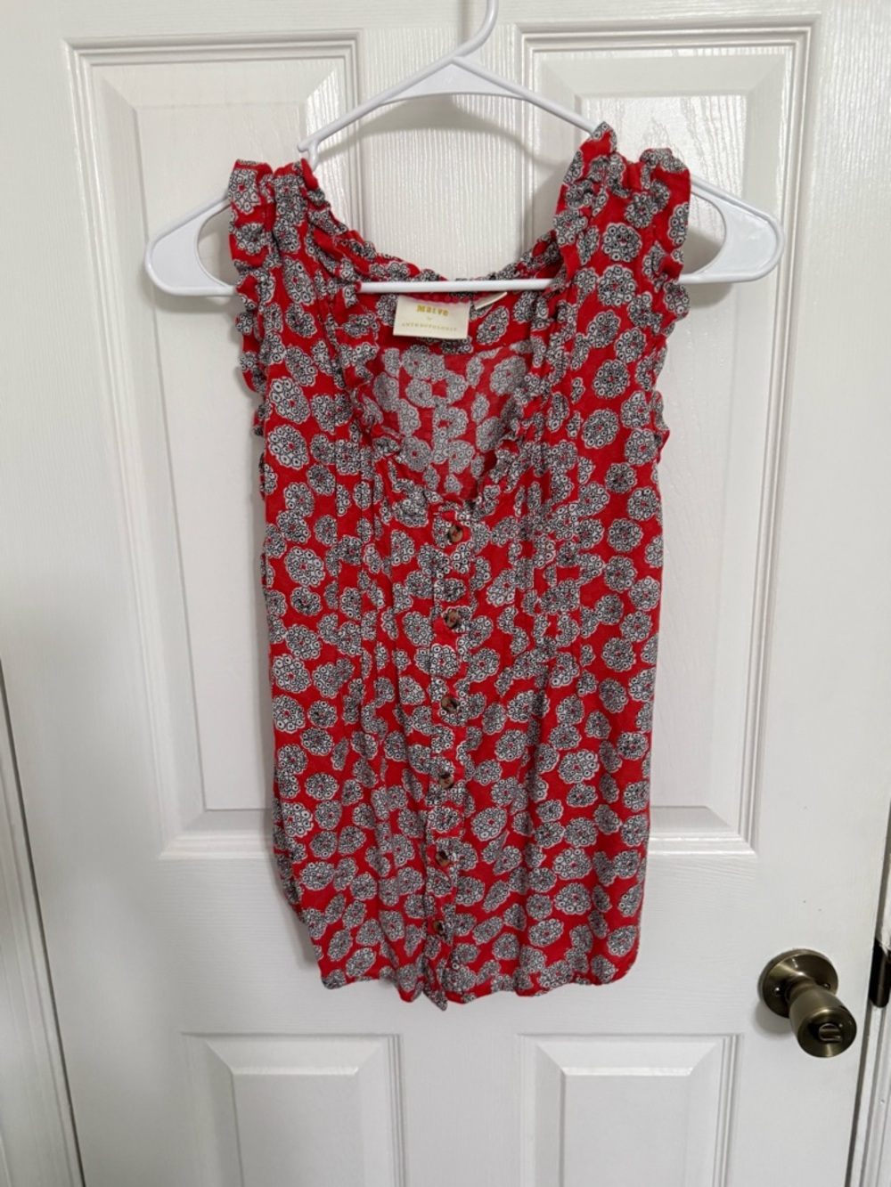 Anthropologie Red Floral Ruffle Camisole